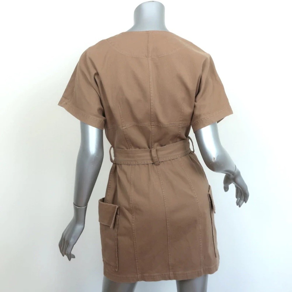 A.L.C. Bellamy Zip-Front Mini Dress Brown Stretch Twill Size 8 Belted Shift NEW - Picture 4 of 7